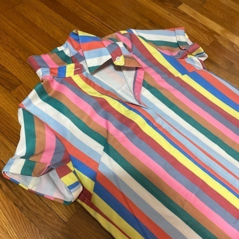 Women’s Rainbow Striped Cotton Shirt Dress - Picture 5 of 5